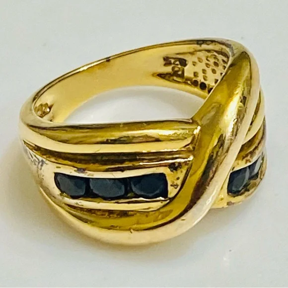 Genuine Blue Sapphire Infinity 925 Gold Women's Ring